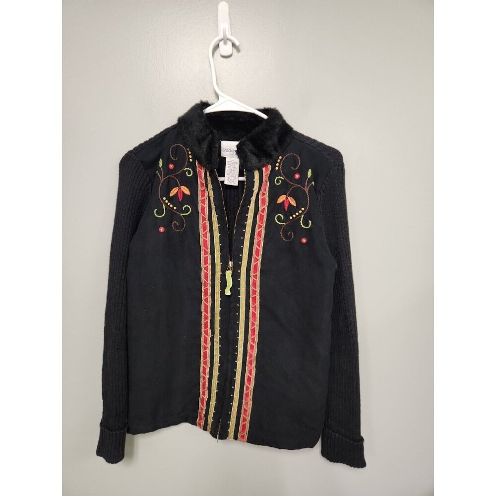 BRECKENRIDGE Black‎ Blazer  Multicolor Design Zip Sweater Coat PS EUC
